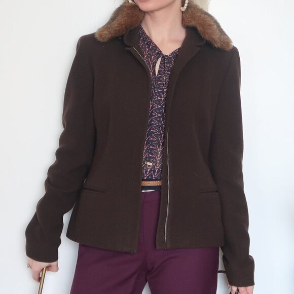 Jones New York Wool Coat / Jacket w Fur Collar - Picture 2 of 9